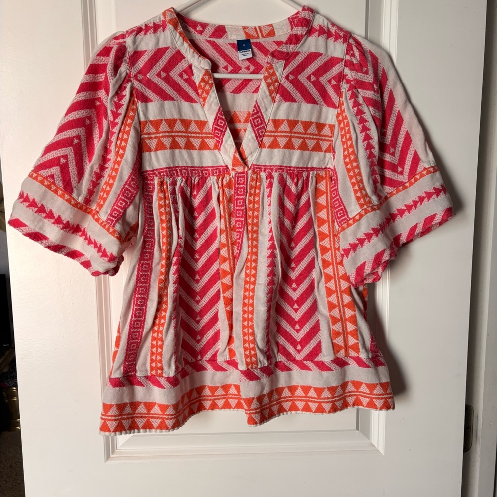 Old Navy Pink and Orange Patterned Blouse